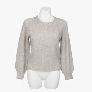 Stitch & Knot Mock Neck Ribbed Sweater XL – Heather Gray Puff-Shoulder